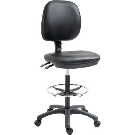 Tabouret réglable hauteur 69-91 cm avec roulettes, dossier inclinable et repose-pieds ajustable (1/5)