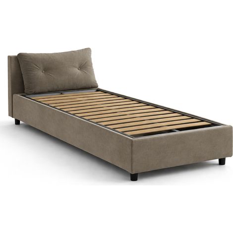 Dmora - Letto singolo Daais, Letto contenitore con rivestimento in tessuto, 100% Made in Italy, Apertura frontale, adatto per materasso Cm 80x190, Tortora