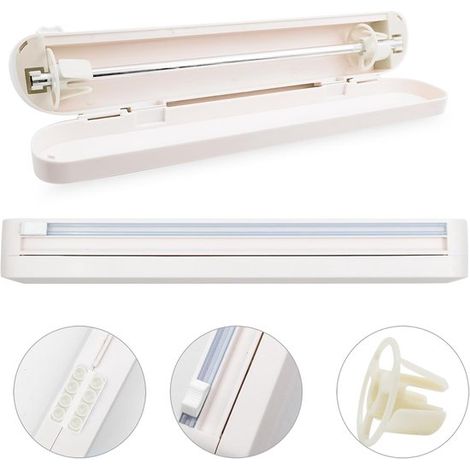 Dispensador de film plástico reutilizable con cuchillas, dispensador de envases para alimentos, papel encerado/film plástico recargable (1/5)