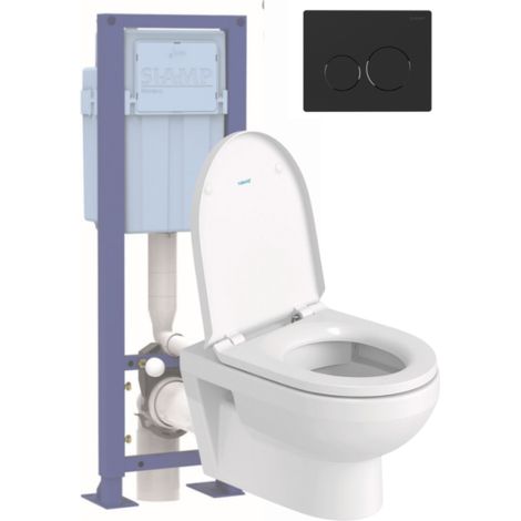 Pack inodoro suspendido sin reborde DURAVIT DURAVIT NO. 1 + asiento + soporte SIAMP + placa negra