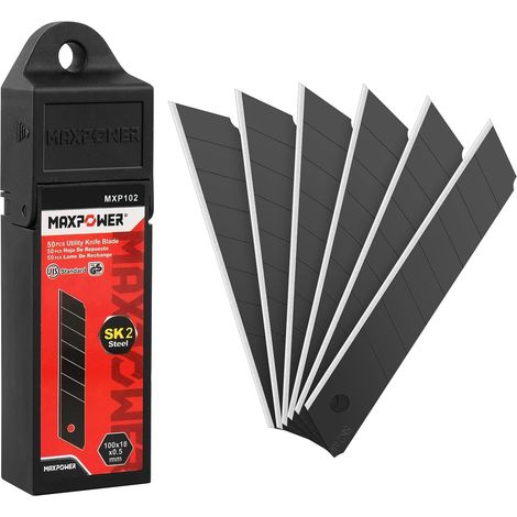 Cuchillas Cutter, MAXPOWER 50 Piezas Hojas de Cuchilla a Presión de 8 Segmentos, Cuchillas de Repuesto SK2 con 0,5 mm de Grosor y 18 mm de Ancho con Caja (1/5)