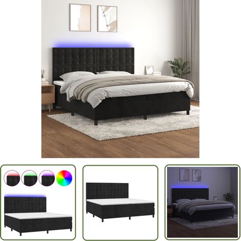 The Living Store Sommier à lattes de lit matelas et LED Noir 200x200 cm Velours - Lit Plateforme - Lit Design - Lit Capitonné - Lit Velours - Lit Avec Rangement (1/5)