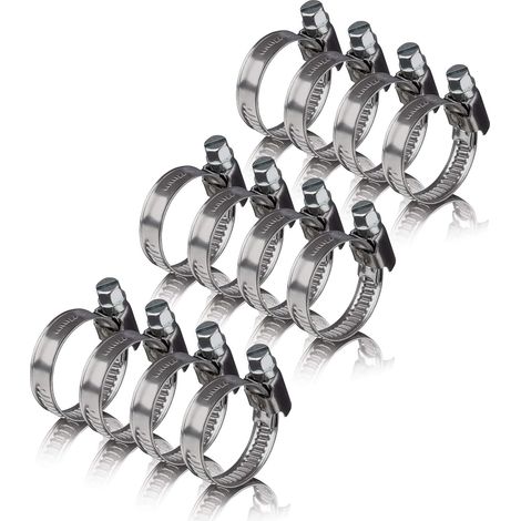 12 colliers de serrage metallique inox 16-25mm – colliers serrage professionnels en acier inoxydable V2A pour machine à laver, lave-vaisselle pinces de tuyau 16-25 mm (1/5)