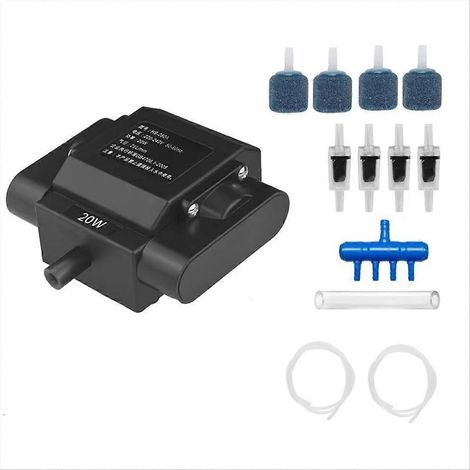 Leistungsstarke 20-W-Aquarienpumpe, einstellbarer Sauerstoffbelüfter für Fische, 4 Ausgänge, für Aquarien, Teiche und Hydrokultursysteme (europäischer Stecker). (1/5)