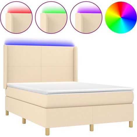 Maison Exclusive - Cama box spring colchón y luces LED tela crema (1/5)