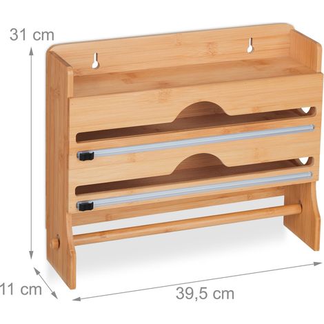 Pratico porta rotoli da cucina 3 in 1 portaoggetti da parete 30 x 15 x 10 cm in bambù naturale 130013166