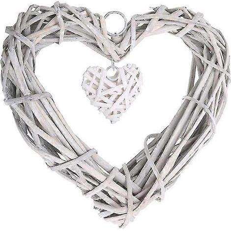Türkranz aus Weide, Herzform, Rattan, DIY-Bastelset, Weidenkranzrahmen für Hochzeiten, Geburtstage, Partys, Wanddekoration, grau, 1 Stück (1/5)