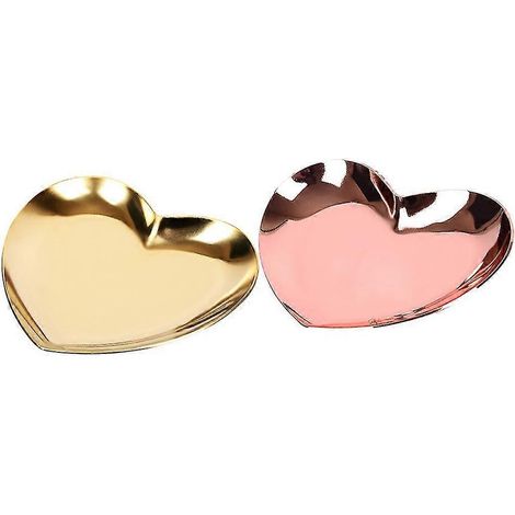 2 Stück herzförmige Schmuck-Servierplatte, Metalltablett, Aufbewahrung, Zuhause, Obsttablett, Gold & Gold (1/5)