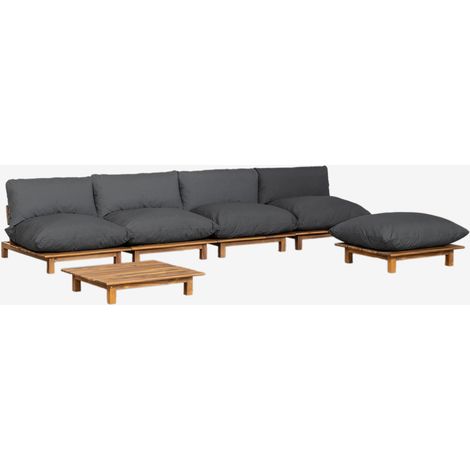 SKLUM Divano modulare reclinabile in 4 pezzi con tavolino e puff in legno di acacia Brina Grigio Antracite (1/5)