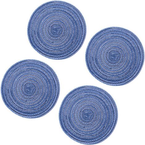 4 Pièces Sous-verre Rond Tressé Résistant à la Chaleur pour Tasses Bols Assiettes Style Nordique Bleu (1/5)