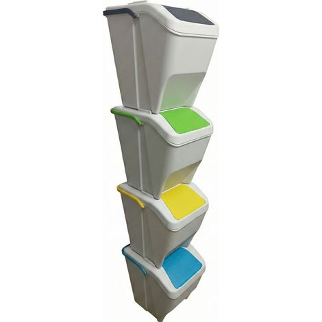 Pattumiera da cucina 4 scomparti per Raccolta Differenziata 25Litri sottolavello Moderna elegante bianco sovrapponibili modulabili componibili contenitori rifiuti bidoni capienti cm H38xL30xP38