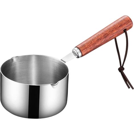 Pot À Lait En Acier Inoxydable - Double Bec Verseur - Poignée En Bois - Pour Chauffer Lait Beurre Sauce Soupe - 1 Pièce (1/5)