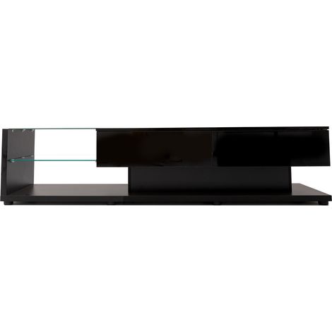 Meuble TV noir laqué avec LED réglable et rangement en panneaux de particules 170x36x38 cm (1/5)