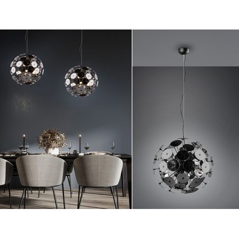 Ausgefallene LED Pendelleuchte mit Glas Lampenschirm Chrom bedampft, Ø 54cm (1/5)