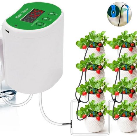 Système d'irrigation automatique - Goutteur d'eau - Système d'irrigation goutte à goutte automatique - Minuterie intelligente Irrigation goutte à goutte précise - Batterie 2000 mAh - 8 goutteurs et t