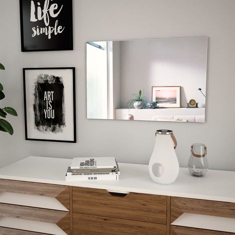 Miroir Mural Moderne, Miroir de maquillage, Miroir suspendu pour Vanité, Salle de Bain, Salon Chambre 60 x 40 cm Rectangulaire Verre KIM9834 (1/5)