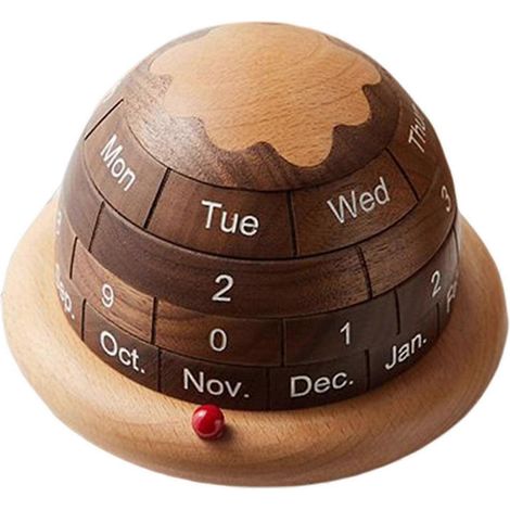 Calendrier perpétuel en bois, calendrier perpétuel en bois en forme de planète, affichage du mois et de la semaine, objet de décoration en bois pour la maison ou le bureau (1/5)