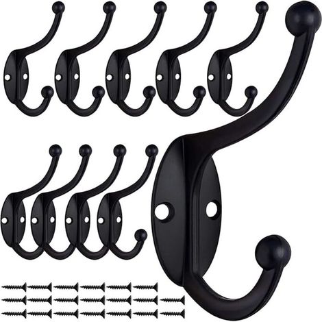 Lot de 10 crochets vintage en métal pour vêtements, salle de bain, cuisine, chambre et entrée (noir, 5,2 x 6,2 x 9,8 cm) (1/5)