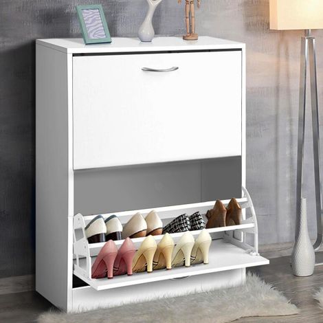 Scarpiera 2 Ante Ripiani Doppia Profondita in Melamina 60x24x83cm Colore Bianco (1/5)