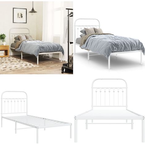Cadre de lit métal sans matelas avec tête de lit blanc 80x200cm - Cadre De Lit - Lit Simple - Lit Metal - Lit Blanc - Tête De Lit - Home & Living (1/5)