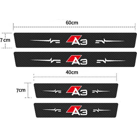 (4 autocollants de seuil de porte) Autocollants de seuil de porte arrière pour Audi A3 avec logo,protection anti-rayures,décoration intérieure (1/2)