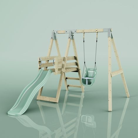 Polarplay – Balançoire renard en bois non traité 291 x 231 cm – Supports galvanisés et cordes réglables – Poids max 50 kg – Pour enfants de 3 ans et plus - VERT 291 X (1/5)