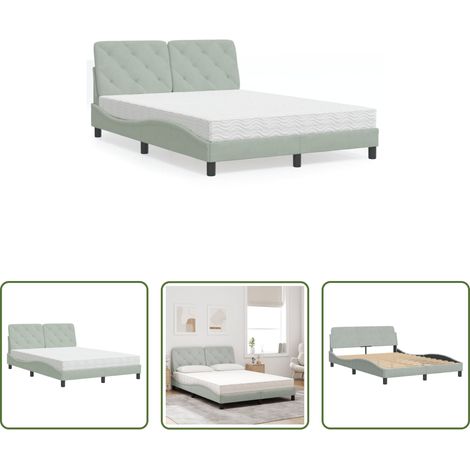 vidaXL Matelas en mousse -  Lit avec matelas gris clair 120x200 cm velours (1/5)