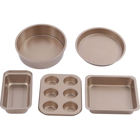 Lot de moules à pâtisserie professionnel en acier carbone, avec moule à gâteau, plaque à pizza, pour cuisine domestique, doré