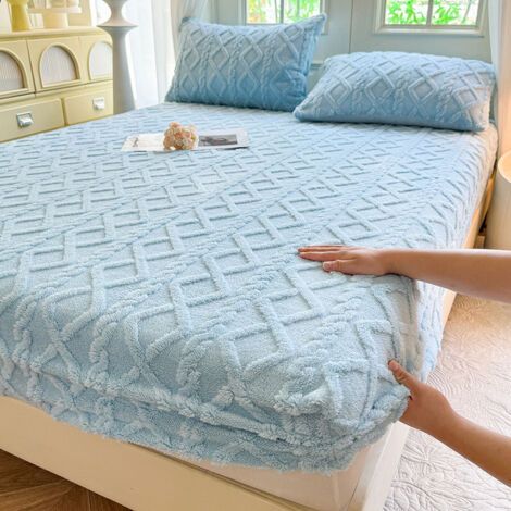 Housse de matelas en taffetas pièce unique couvre-lit en velours de lait chaud d'hiver protège-matelas antidérapant de couleur unie (1/3)