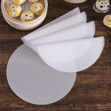 8 tapetes de silicona para vaporera, 32 cm, Reutilizables, Tapetes para hornear, Papel para vaporera, rollos, dim sum, Redondos, Blancos (1/5)