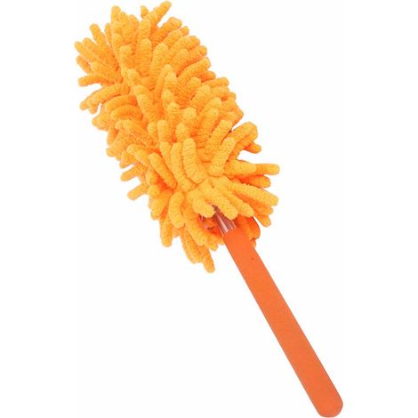 Manche télescopique 72cm avec tête lavable amovible en chenille orange pour le ménage (1/5)