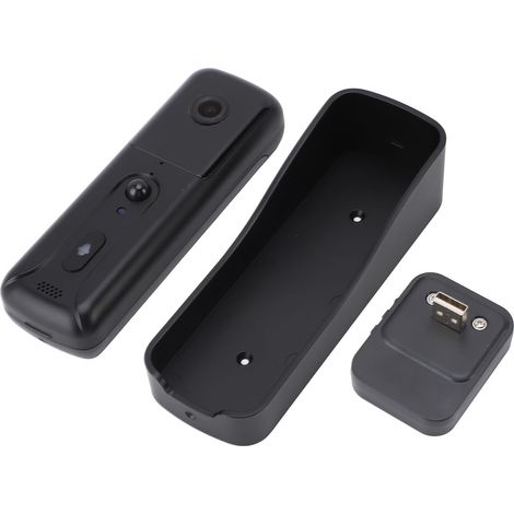 Sonnette vidéo connectée pro caméra HD 1080p détecteur mouvement PIR appel vocal connexion intérieure WiFi noir (1/5)
