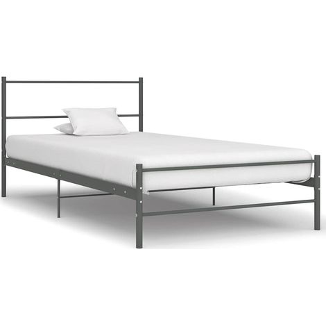 Cadre de lit 1 personne avec sommier à lattes en métal gris 90 x 200 cm, sans matelas - PANGIVO (1/5)