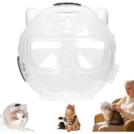 Casque de chat - Muselière de chat - Casque de chat transparent - Col de protection Cat - Empêche lécher et mordre - L - 22, 18 (1/3)