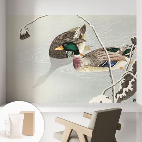 Papier peint intissé décoratif pour salon chambre et cuisine Facile à poser avec colle Canards paisibles 104x70 cm (1/5)
