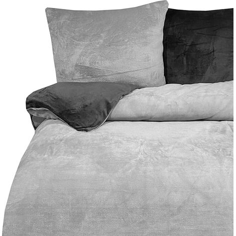 Moderne Plüschbettwäsche mit Reißverschluss - einfarbig, wendbar & warmhaltend Grün 155x220cm + 80x80cm Kissenbezug