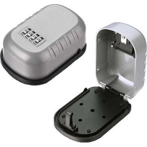 Lntyq Boîte de rangement amovible et étanche avec combinaison à 4 chiffres réinitialisables - Fixation murale - Pour clés de maison, de voiture - Argenté (1/5)