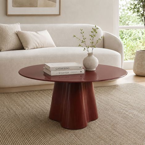 Table basse ronde 80x40 cm en verre trempé peint rouge - ARZUL (1/5)