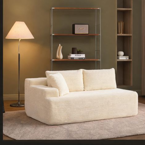 Canapé modulable en chenille avec méridienne finition beige (1/5)