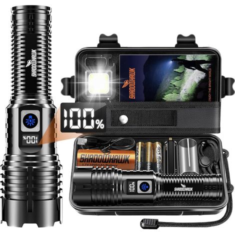 Lampe Torche LED Ultra Puissante, 1,000,000 Lumens Lampe de Poche, XHM77.2 Lampe Torche Rechargeable USB, IP67 Étanche Lampe Torches, 5 Modes Flashlight pour Camping Randonnée Urgence