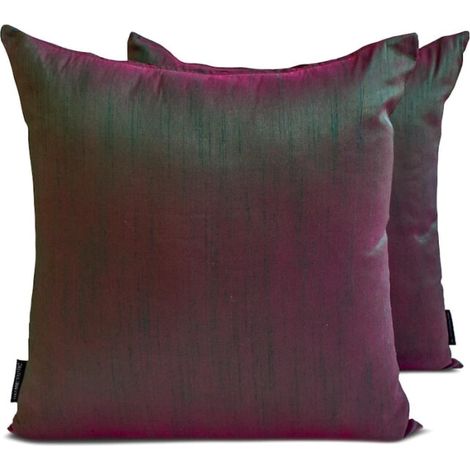 Fundas de almohada decorativas HomeCentric de 40,6 cm x 40,6 cm, paquete de 2, verde y magenta, fundas de almohada de seda lisa, adecuadas para sofás, dormitorios, estilo moderno.