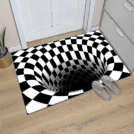 Tapis 3D à effet trou sans fond, tapis à carreaux et vortex, idéal pour salle à manger, chambre ou salon. (1/4)