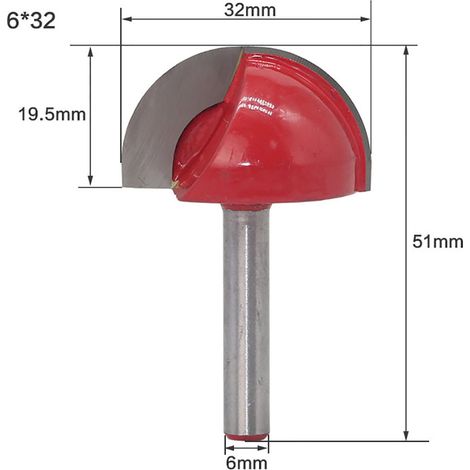 6-mm-Schaft-Holzfräser, Nutfräser, Rundprofilfräser, Holzbearbeitung, 6 x 32 mm