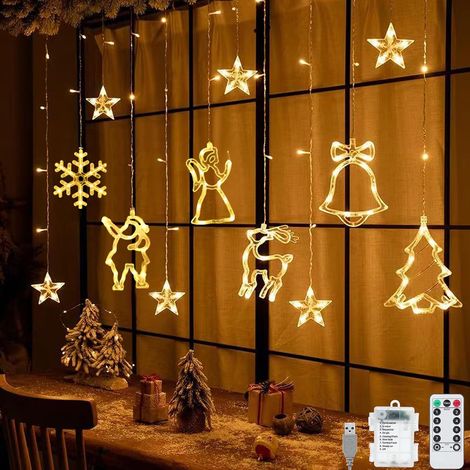 Luci natalizie a LED da 3,5 m, 138 LED, 8 modalità di illuminazione, IP44 per interni/esterni, luci a stringa, luci a tenda, regolabili tramite telecomando, decorazione per finestre, Natale, matrimoni (1/5)