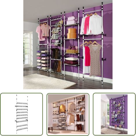 The Living Store Étagère à chaussures télescopique avec barres Aluminium - Etagere A Chaussures - Rangements Chaussures - Organiseur Chaussures - Chaussure Aluminium - Rangement Espace Réduit (1/5)