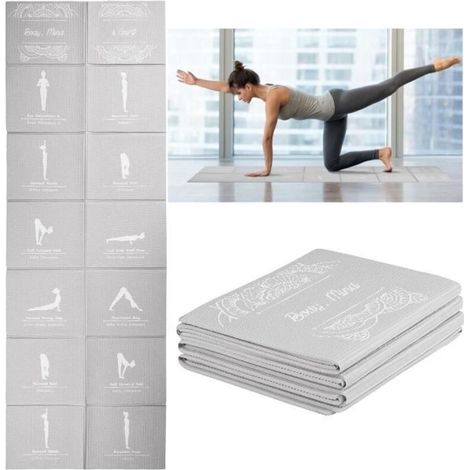(Grey) Foldable Yoga Mat for Women - PVC - Grey - 6 mm - Yoga Pilates Fitness (1/4)