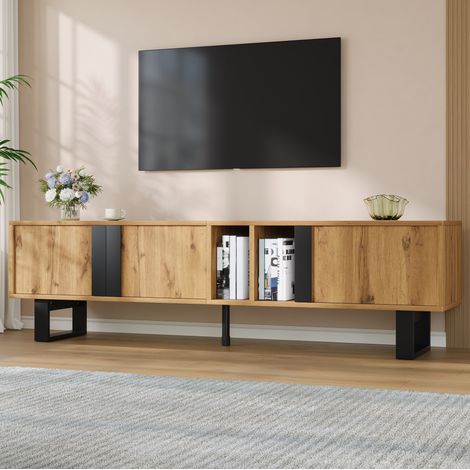 Mobile TV 160x40x50 cm in MDF e truciolare naturale salvaspazio – MEUBLIV (1/5)