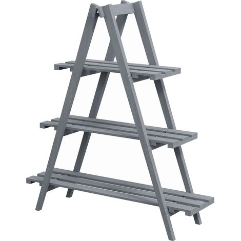 Support vertical pour plantes à 3 niveaux avec lattes, en bois de sapin, 100 x 36 x 112 cm, gris