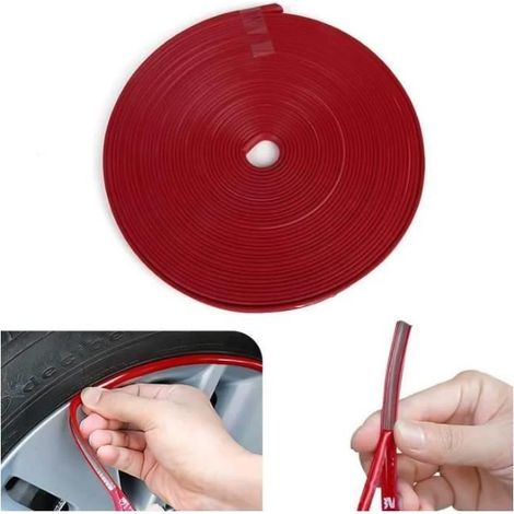 Décorations de Jante de Voiture, Bandes Adhésives pour Jantes de Voiture, Anneau de Protection des Roues De Voiture, 8m (Rouge) (1/4)