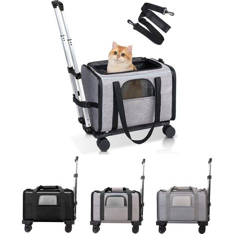 Sac à roulettes pour animaux de compagnie, support roulant amovible pour petits chiens et chats, voyage Portable avec poignée télescopique et bandoulière (1/5)